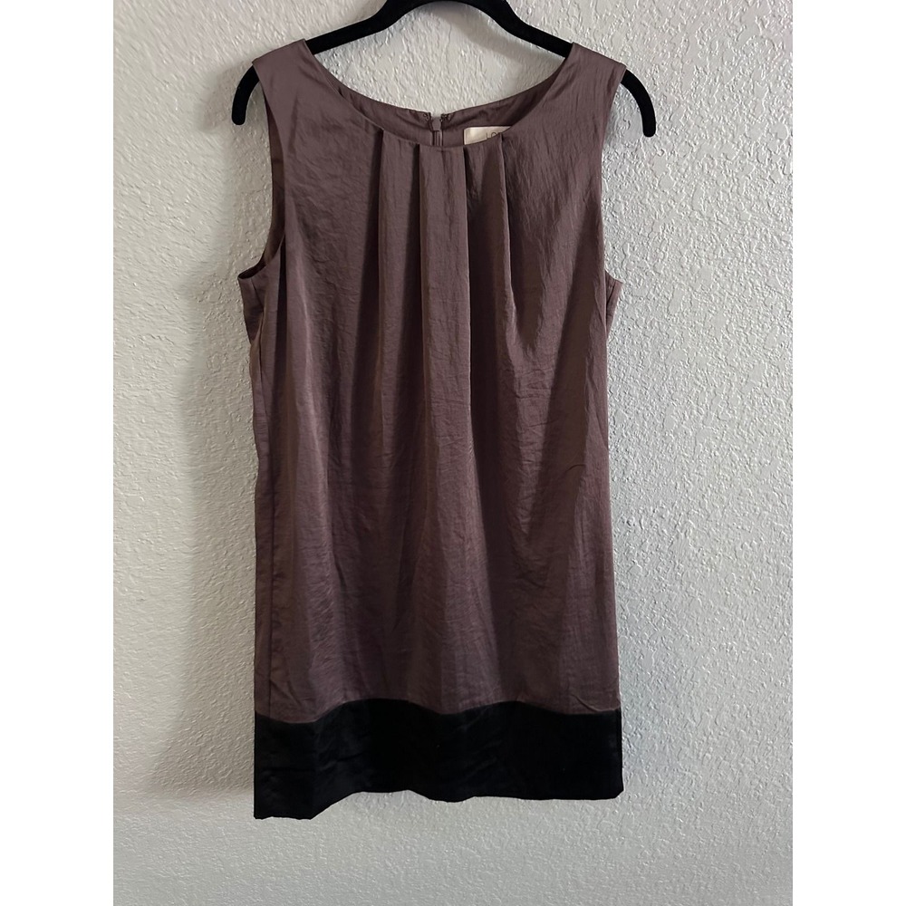 Ann Taylor LOFT Brown Colorblock Pleated Neck Sleeveless Shift Dress Size 8